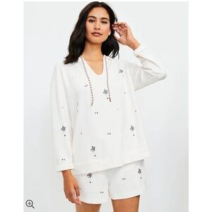 LOFT Lou & Grey Paradise Palm Tree Embroidered Cozy Cotton Terry Hoodie Beachy